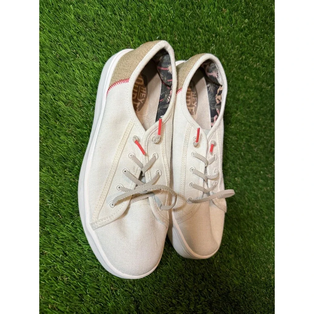 Hey Dude Wally Sox Canvas Lace Up Shoes‎ White Men's Size 10